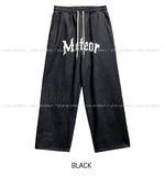 lettering denim wide banding pants