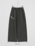 [BAONHAUS] Corylin Star Patch Banding Wide Pants