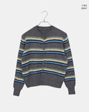 Runley Striped Shibori Round Neck Long Sleeve Cardigan