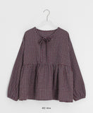 [BAONHAUS] Lumie Check Ribbon Blouse