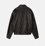 Pond cut washing two-way leather jacket