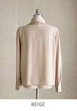 [Ribbon Brooch Set] Zenia Collar Shirred Blouse