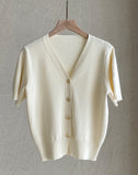 Elnia V-neck Puff Knit Cardigan H-Line Skirt Set