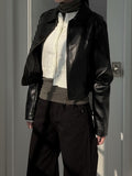Glossy leather crop jacket