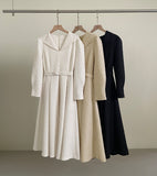 [PREMIUM] Piel Puff Collar Jacquard Long One Piece (Belt Set)
