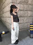 Kens Big Pocket Zipper Cargo Wide Pintuck Pants
