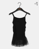 Portel see-through dot frill shirring layered sleeveless