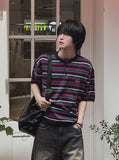 Nora Stripe Henley Neck Short Sleeve Knit