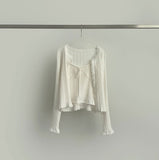 Lovely Lace Ribbon Punching Sleeveless Cardigan Set