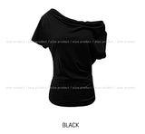 Drape Shirring Unbalance Off-Shoulder T-Shirt
