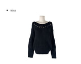 Pogo Openwork Loose Fit One-Shoulder Boat Neck Knit