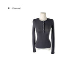 Doa Wool Button Slim Long Sleeve T-Shirt