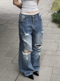 Redo Damage Washing Wide Denim Pants