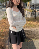 Sona Lace Muffler Bean Button Shirring T-shirt Set