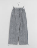 [BAONHAUS] Revish Summer Seersucker Check Banding Wide Pants