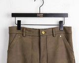 Zuri Y2K Washing Suede Cargo Back Banding Long Wide Pants