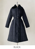 Vero Rabbit Fur Collar Long Padding Coat (Belt Set)