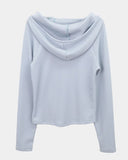 Terne High Neck Hooded Button Long Sleeve T-Shirt