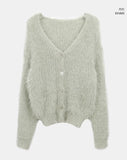 Heri Pine Leaf Balloon Angora V-Neck Loose Knit Fur Cardigan