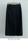 Zelvin unbalanced denim wrap skirt