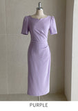 Mons Notch Drape Shirring Short Sleeve One Piece