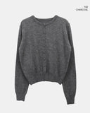 Uran bean button round neck long sleeve cardigan