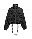 Sunlit strap shirring nylon zip-up jacket