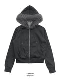 (Lining brushed) FUR HOOD ZIP-UP