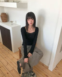 [MADE] Newbe Lace Point Button Ribbed Long Sleeve T-Shirt