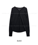 Lower See-through Hook V-Neck Long Sleeve