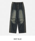 Moshu track line string denim pants