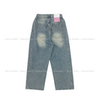 Side pin tuck washed wide denim pants