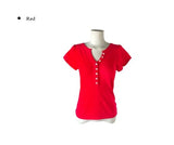 Evin Button V-Neck Knit Short Sleeve T-Shirt