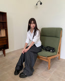 Lemming Stripe Big Pocket Snap Button Denim Wide Long Pants