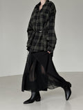 Slit mesh layered long skirt