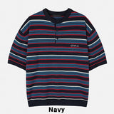 Nora Stripe Henley Neck Short Sleeve Knit