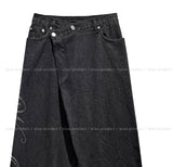 Hotfix side lettering unbalance denim pants