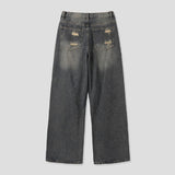 Cork damage washing wide denim pants