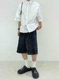 Vintage Washing Rinkle Wide Black Half Denim