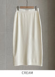 Elnia V-neck Puff Knit Cardigan H-Line Skirt Set