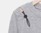 Juen Shoulder Slit Button Long Sleeve T-shirt