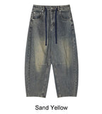 Rough Curved Washed Denim Pants