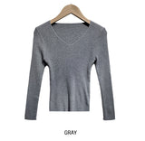 [U-BASIC] Yuki V-neck Slim Ribbed Long Sleeve Knit