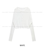 [U-BASIC] See-through Linen Ribbed Crop Cardigan