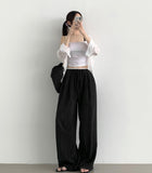 Rustling Color Matching Ice Wide Slacks Banding Pants