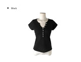 Evin Button V-Neck Knit Short Sleeve T-Shirt