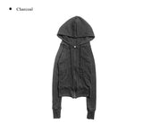 Shutter Ribbed Knit Crop Hood Zip-Up