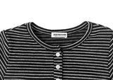 [MADE] Momin Stripe Color Matching Button Layered Slim Short Sleeve T-Shirt