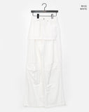 Hipu Button Pintuck Pocket Slit Skirt Pants