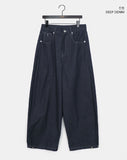 Lemming Stripe Big Pocket Snap Button Denim Wide Long Pants